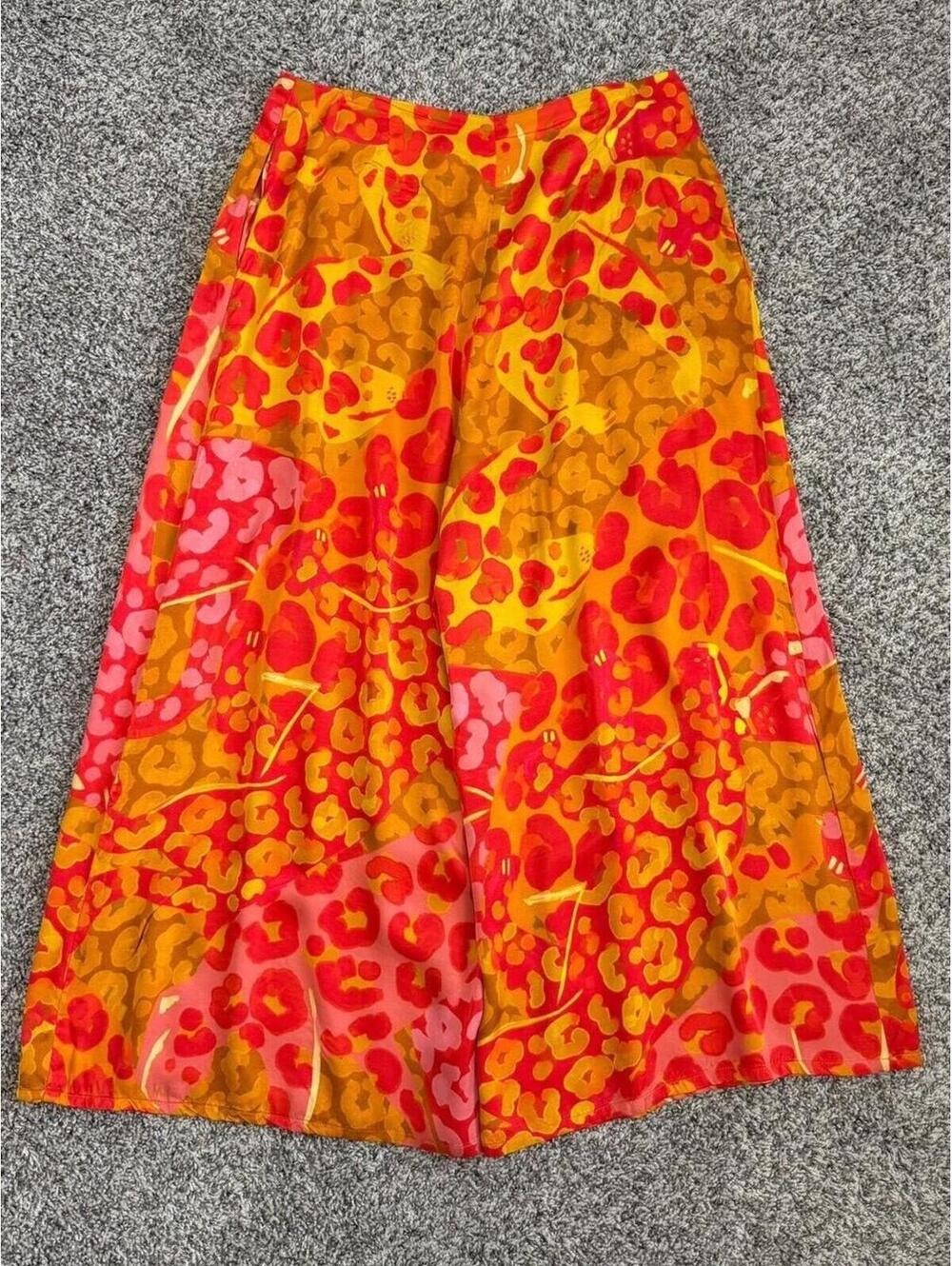 Farm Rio Anthropologie Colorful Animal Print Crop Satin Wide Leg Pants Size XL - Picture 2 of 10